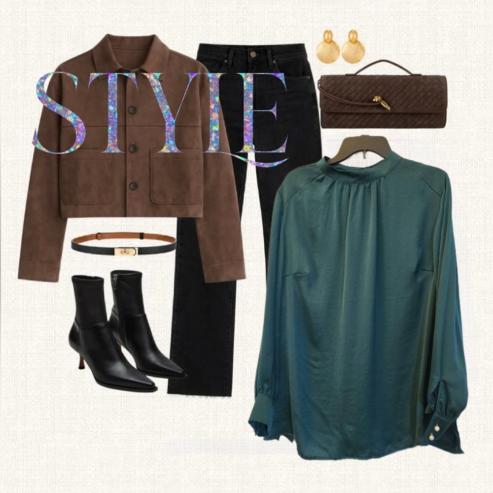 Eloquii Dark Green Satin Blouse